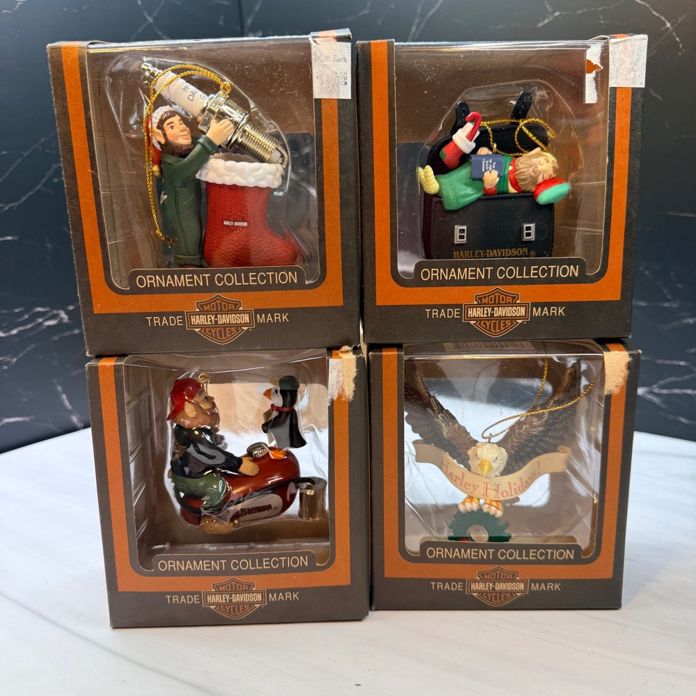 Harley-Davidson Christmas Ornament Set 4 Pack Biker Elf Eagle Penguin MA 099201
